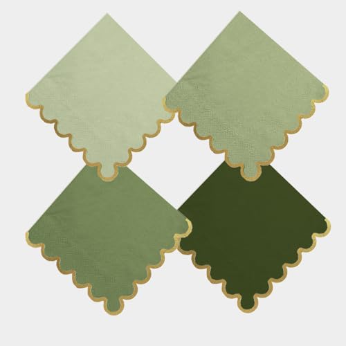 Cocktail Napkins – Scalloped Gold Foil Edge | Soft, Absorbent, Decorative Party Napkins for Weddings, Baby Showers & Events - 100 pack
