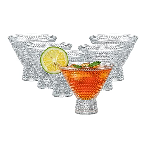 Vintage Embossed Stemless Martini Glass Set β Lead-Free Crystal Cocktail Glasses for Martinis, Whiskey, and More