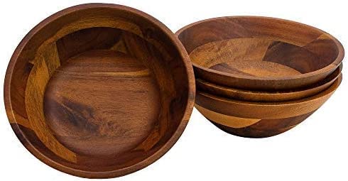 Acacia Wood Salad Bowl Set – 7-Inch Natural Wooden Serving Bowls for Salad, Snacks & Sides | Eco-Friendly & Handcrafted -4-Piece