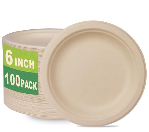 6-Inch Compostable Heavyweight Plates β 100% Biodegradable Bagasse & Bamboo Fiber (Pack of 50)
