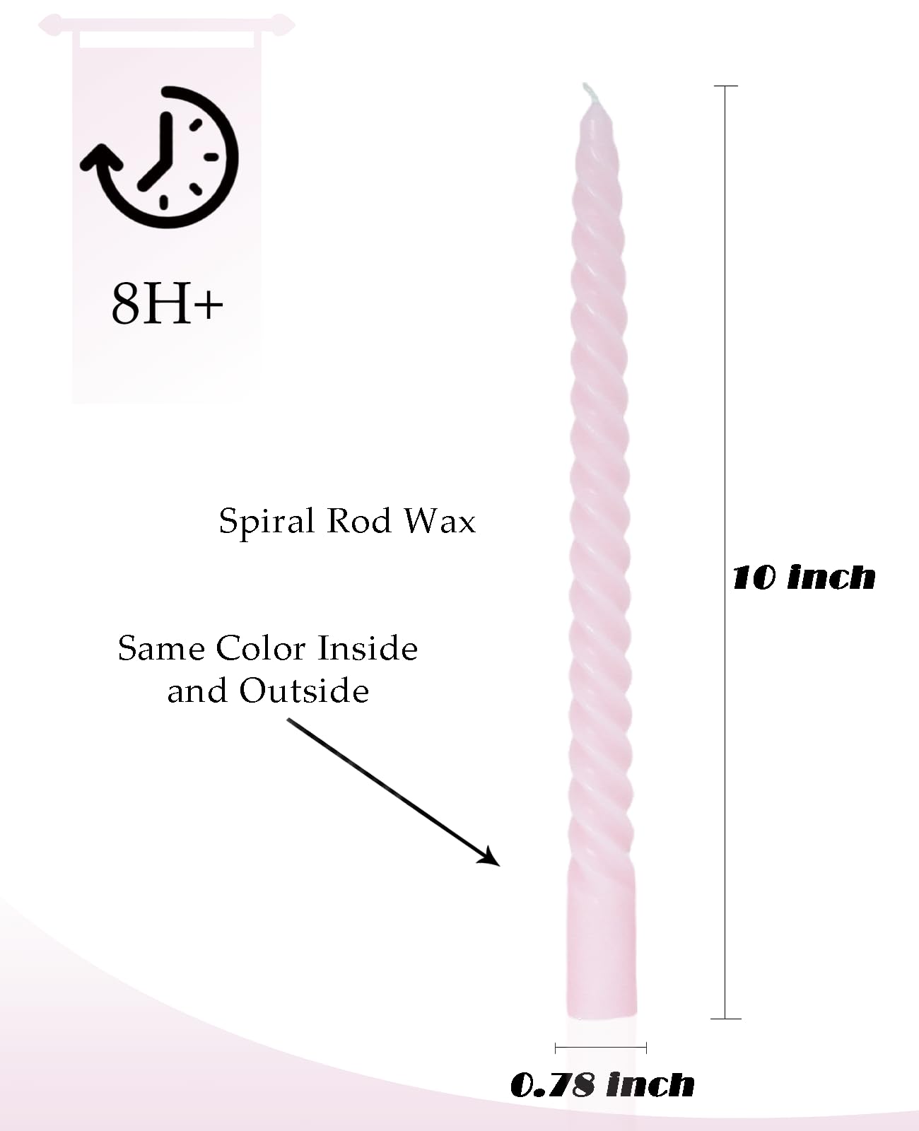 Handmade Spiral Taper Candles – 10" Unscented, Dripless (Set of 4)