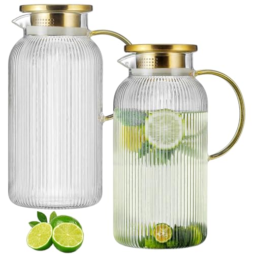 Glass Water Pitcher – 68oz Borosilicate Carafe with Stainless Steel Lid - Heat-Resistant