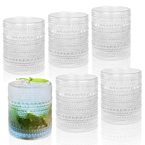 Artcochan Hobnail Beaded Drinking Glasses – Vintage Embossed Glassware Set of 6 (10oz) – Textured Water & Cocktail Tumblers