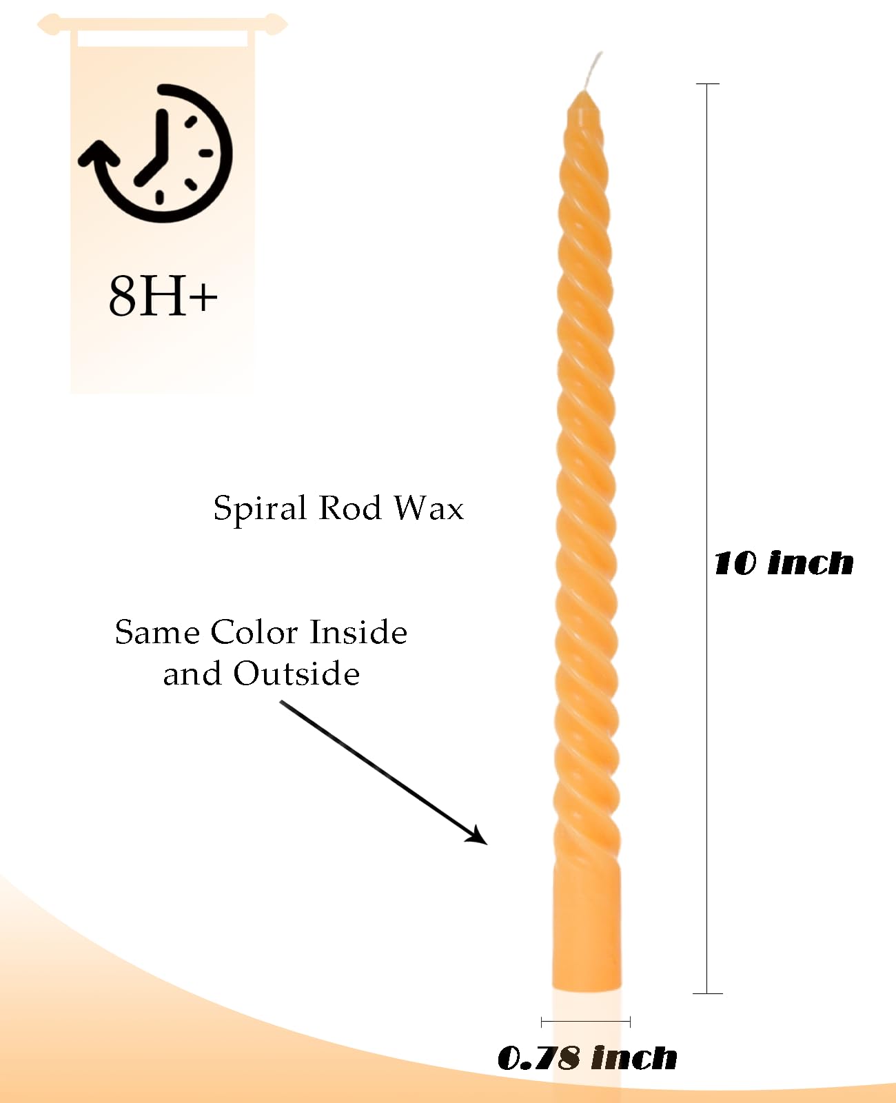 Handmade Spiral Taper Candles – 10" Unscented, Dripless (Set of 4)