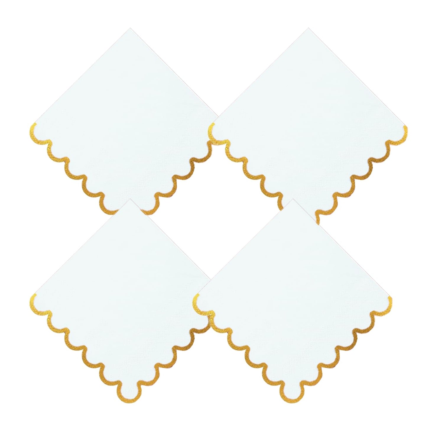 Cocktail Napkins – Scalloped Gold Foil Edge | Soft, Absorbent, Decorative Party Napkins for Weddings, Baby Showers & Events - 100 pack