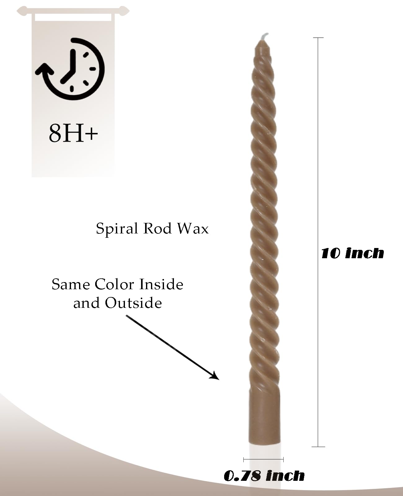 Handmade Spiral Taper Candles – 10" Unscented, Dripless (Set of 4)
