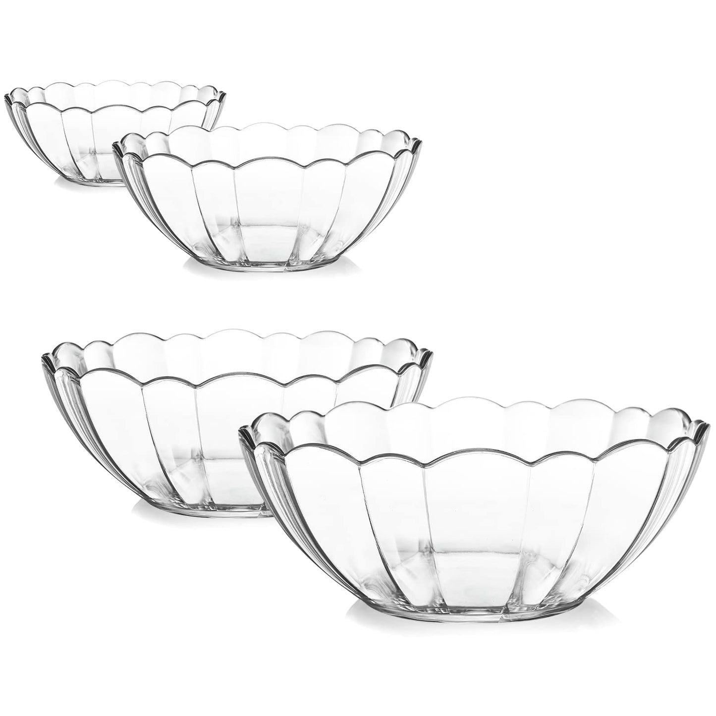 Acrylic Serving & Mixing Bowls – Clear, Flower-Shaped, Lightweight & Break-Resistant – Elegant Salad Bowls for Entertaining, Catering & Daily Use - set of 4