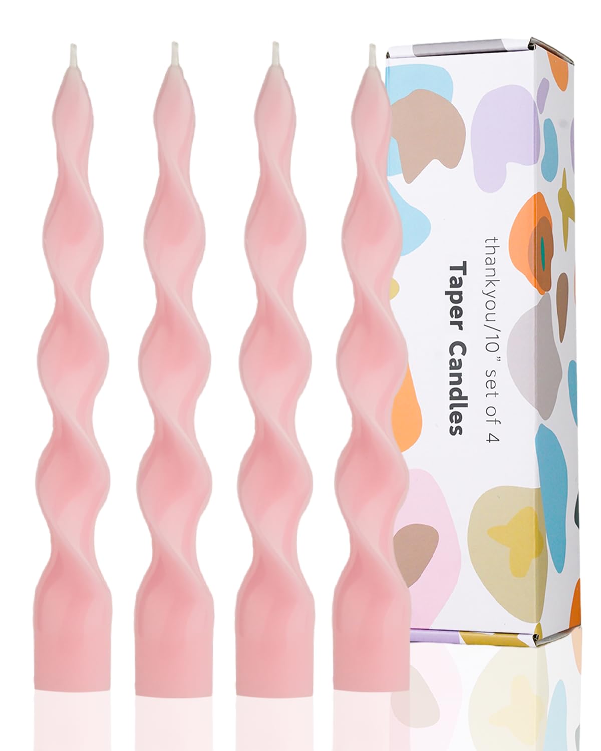 Handmade Spiral Taper Candles – 10" Unscented, Dripless (Set of 4)