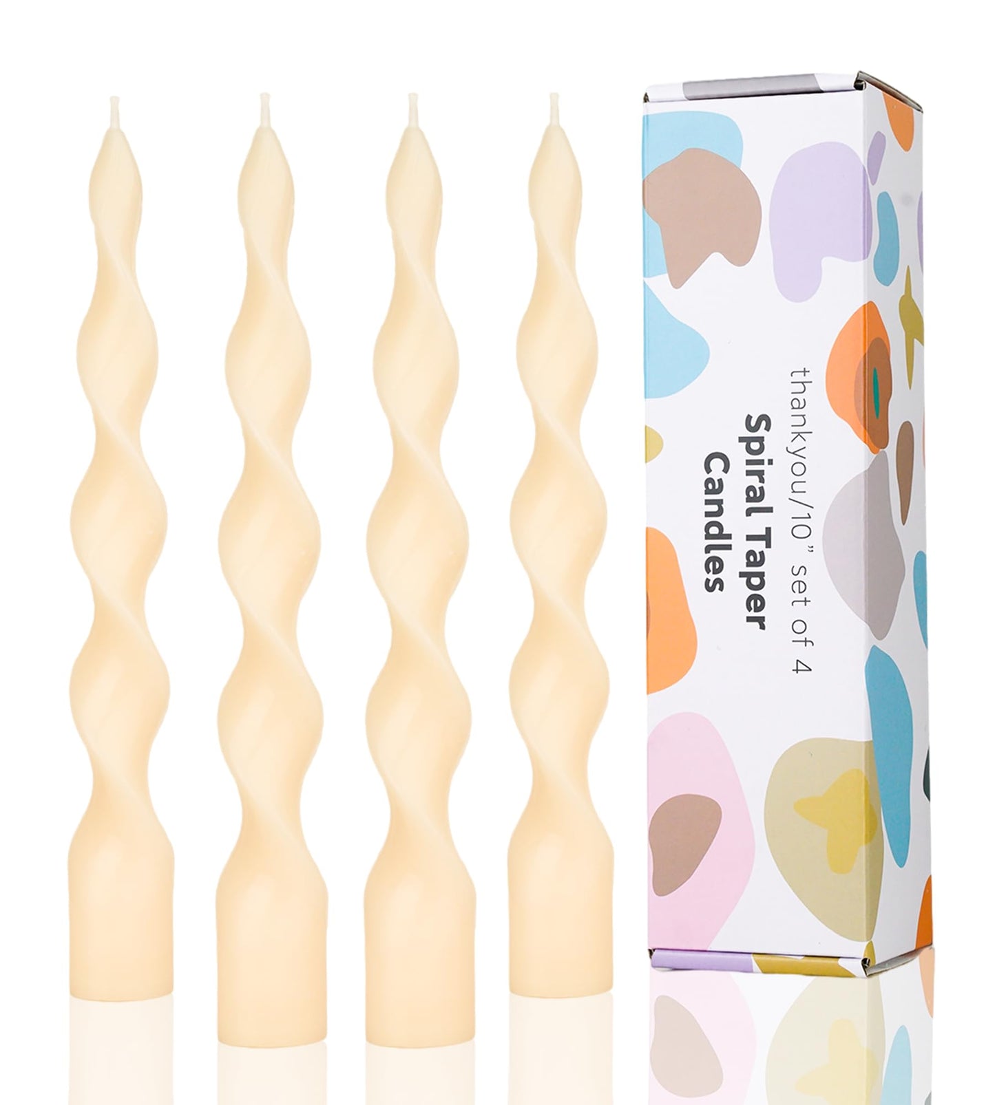 Handmade Spiral Taper Candles – 10" Unscented, Dripless (Set of 4)