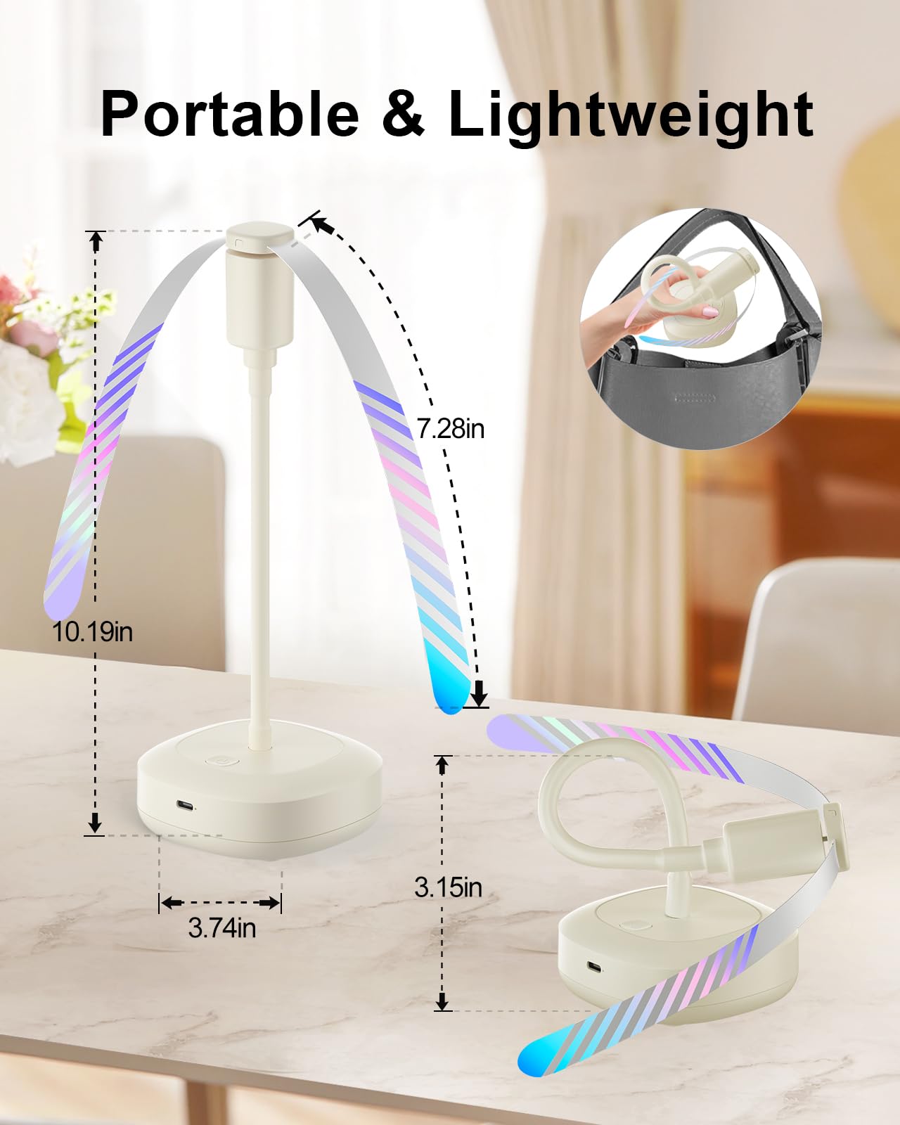 Table Food Fan – Insect Repellent with Reflective Blades, Flexible Neck, Silent Operation, USB-C Charging