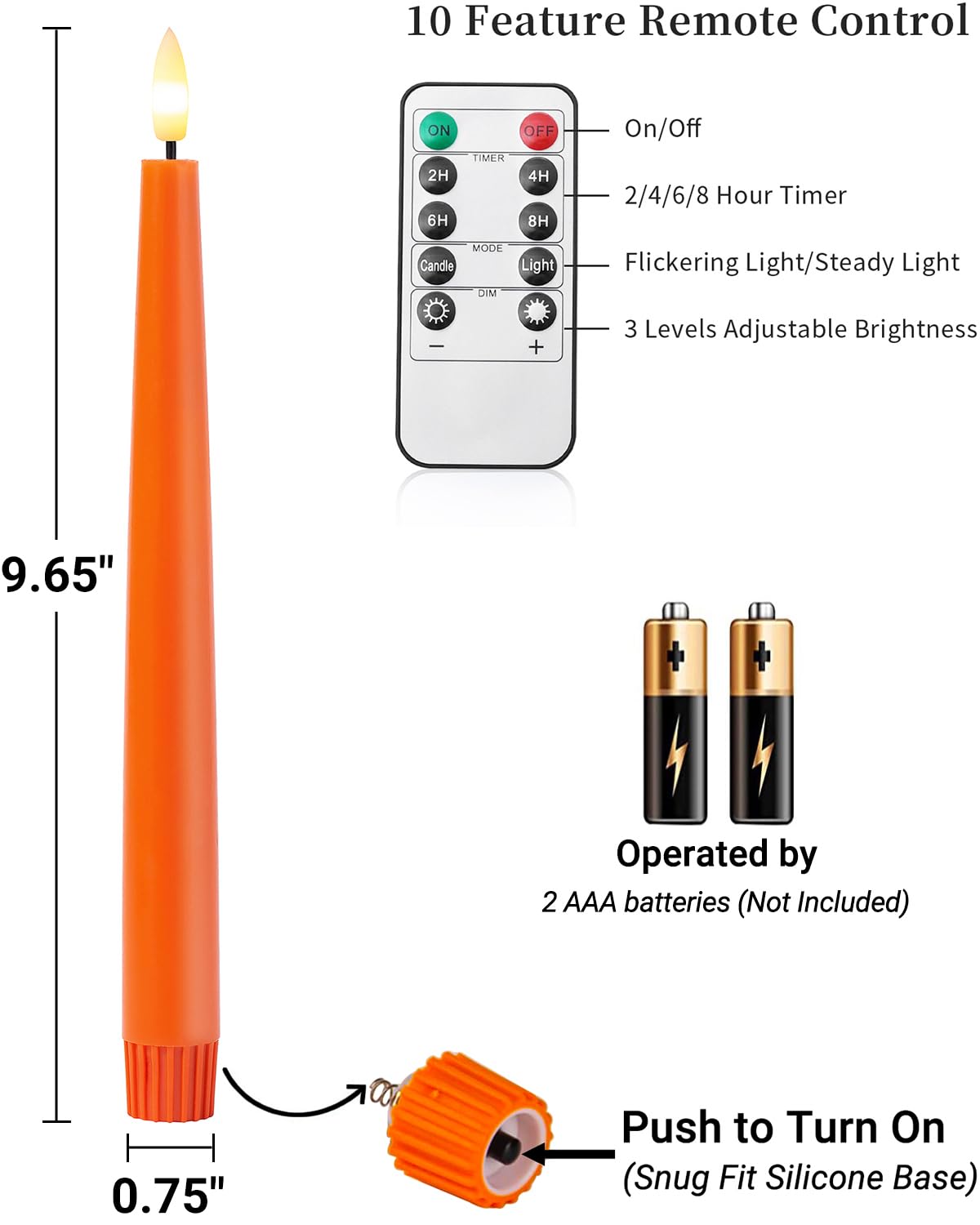 Black Wax Drip Flameless Taper Candles – Set of 6 LED Candles with Remote Control
