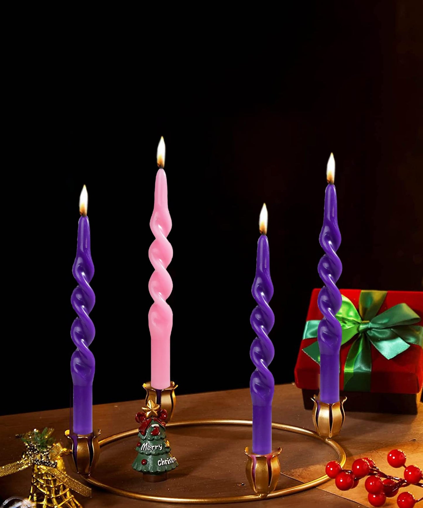 Handmade Spiral Taper Candles – 10" Unscented, Dripless (Set of 4)