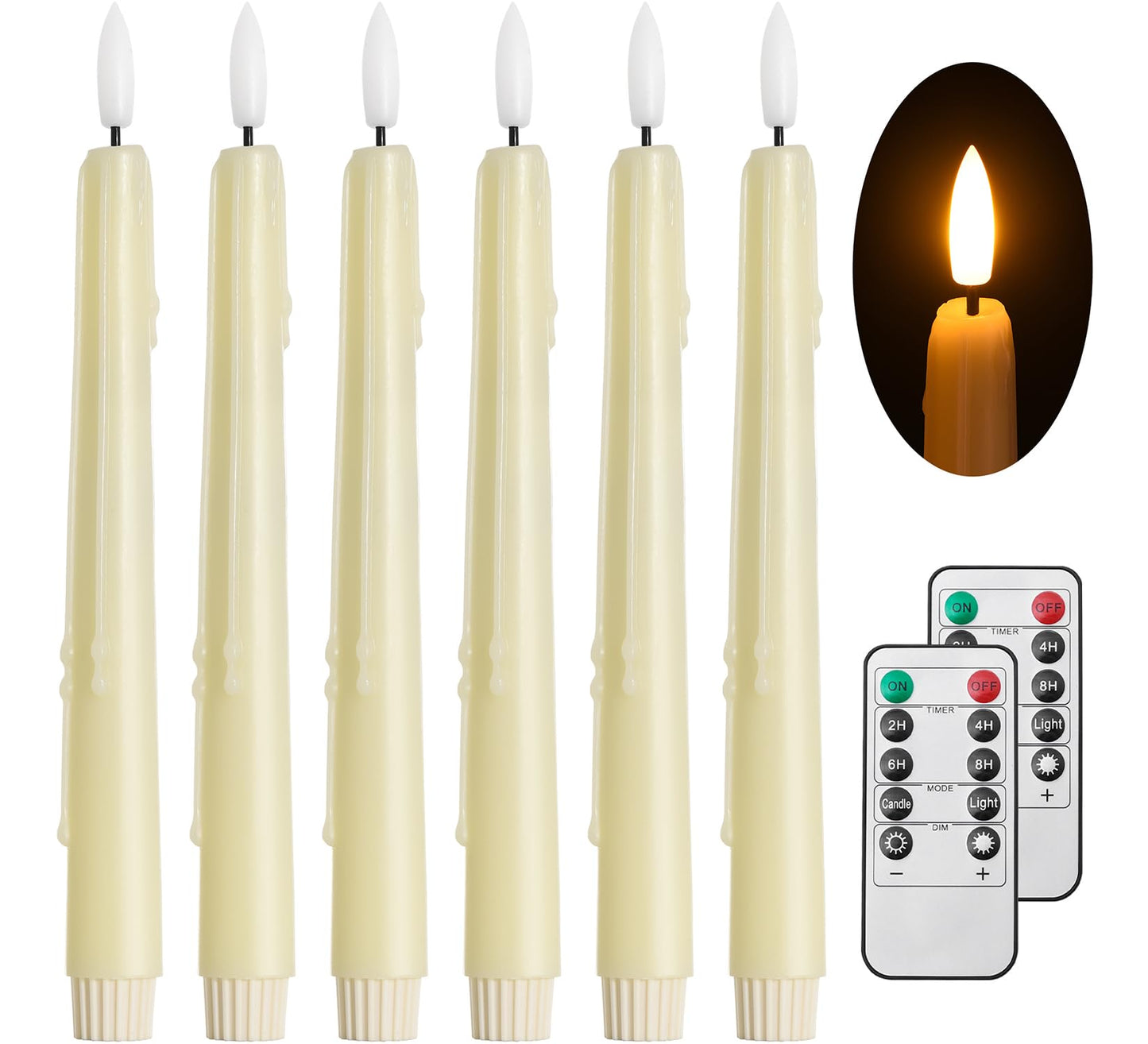 Black Wax Drip Flameless Taper Candles – Set of 6 LED Candles with Remote Control