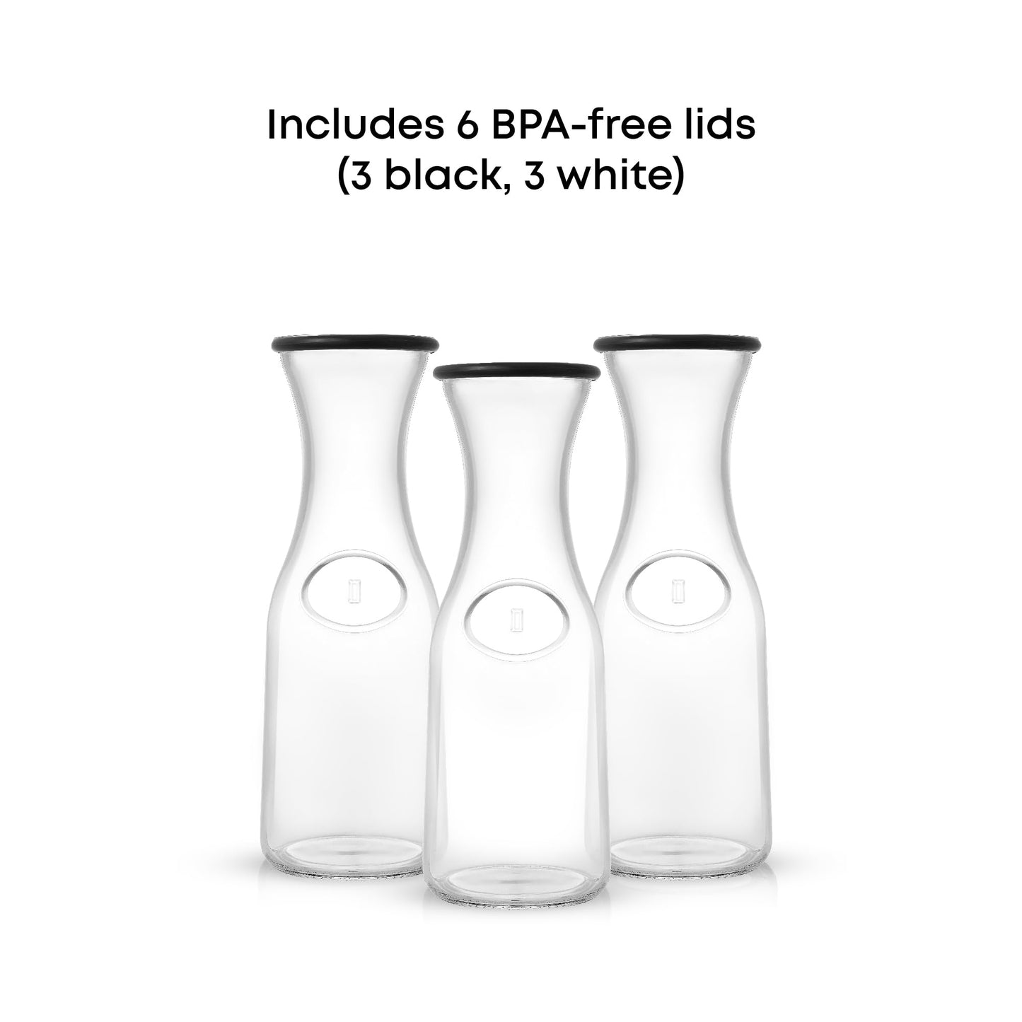 Glass Carafe Set with BPA-Free Lids – 3pc Set with Extra Lids, Fits Large Ice Cubes, Dishwasher Safe