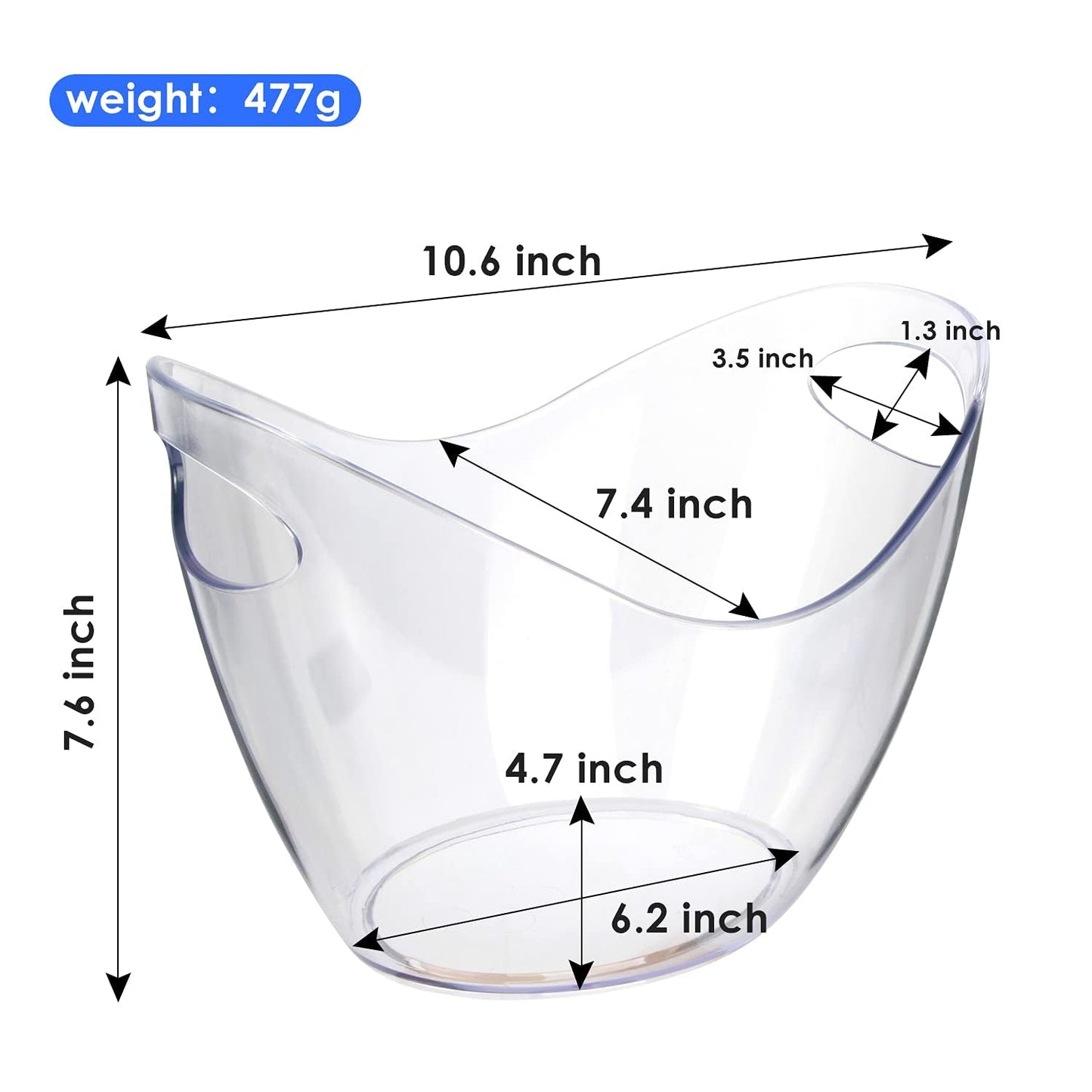 Clear Plastic Ice Bucket with Handles β 4L Drink Tub for Wine, Champagne & Beer β Lightweight, Leak-Proof & Easy to Clean