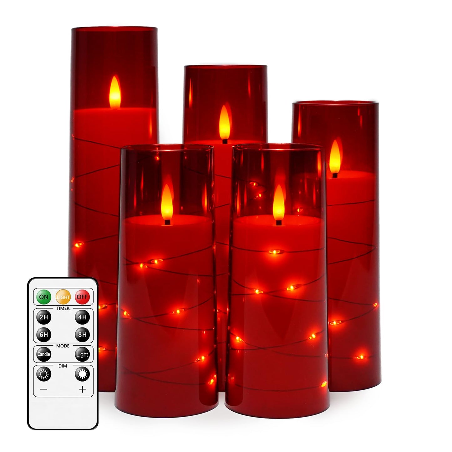 Flameless Mood Lighting Candle Set with Embedded String Lights