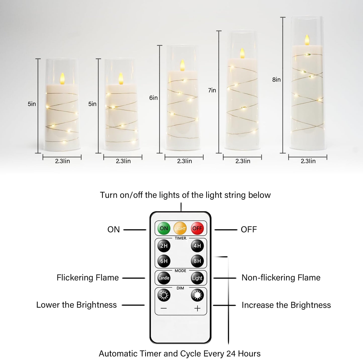 Flameless Mood Lighting Candle Set with Embedded String Lights