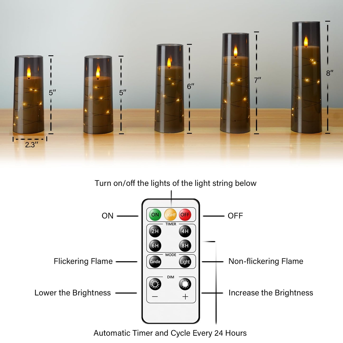 Flameless Mood Lighting Candle Set with Embedded String Lights