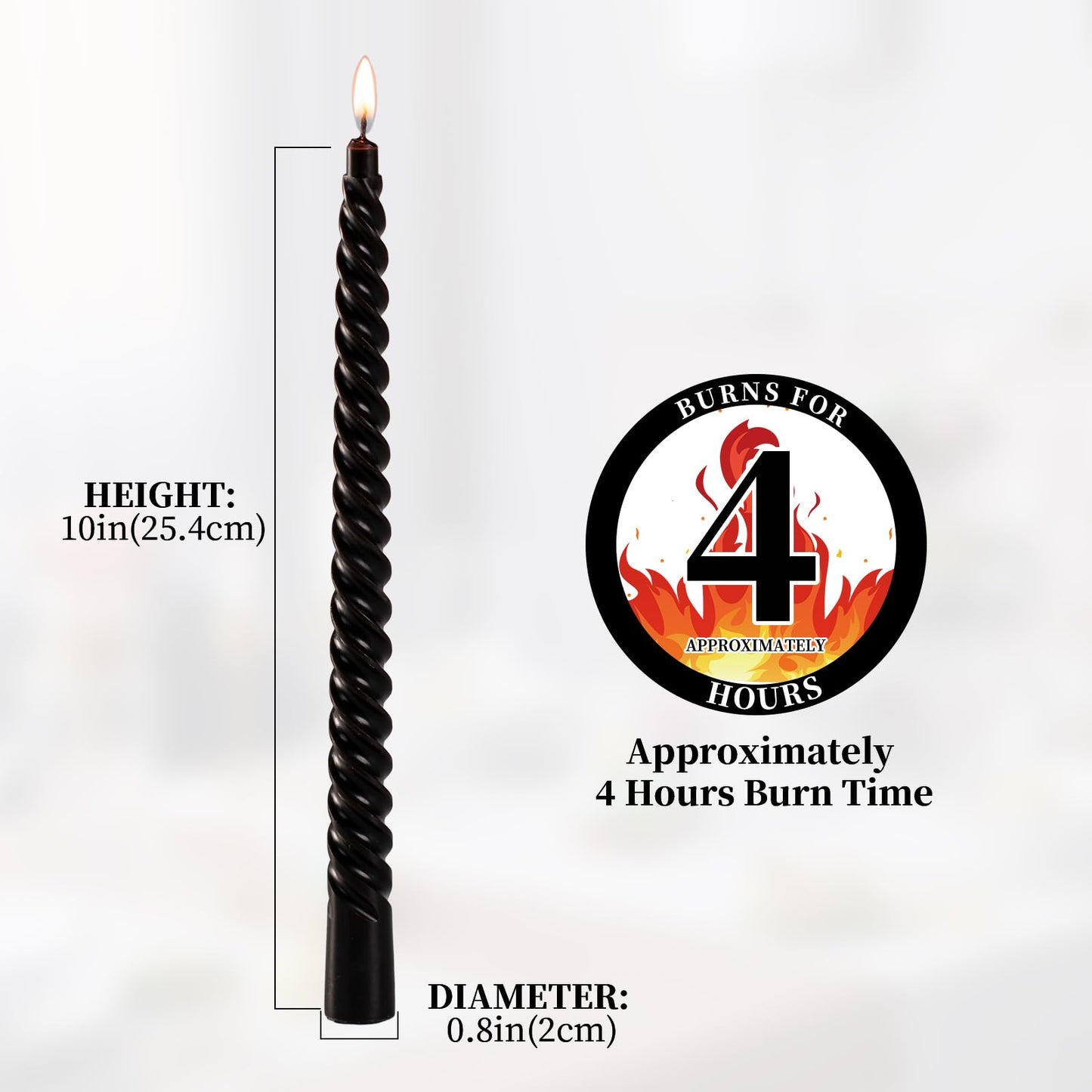 Black Spiral Taper Candles – Set of 8 Handmade Unscented Twist Candlesticks