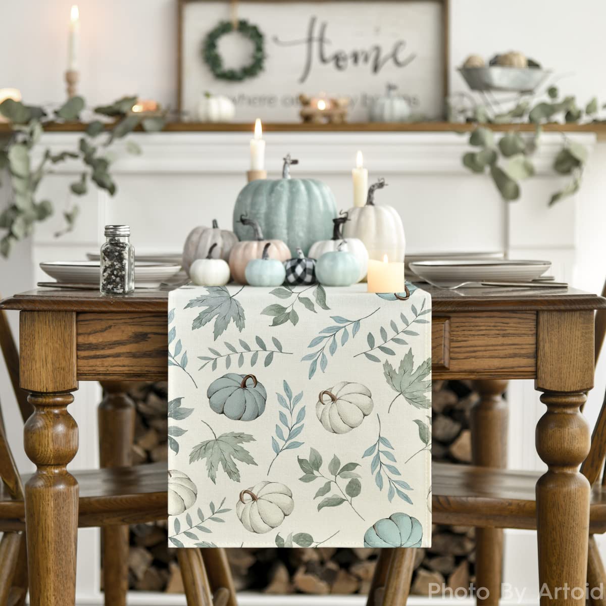 Pumpkins Fall Maple Leaves Fall Table Runner