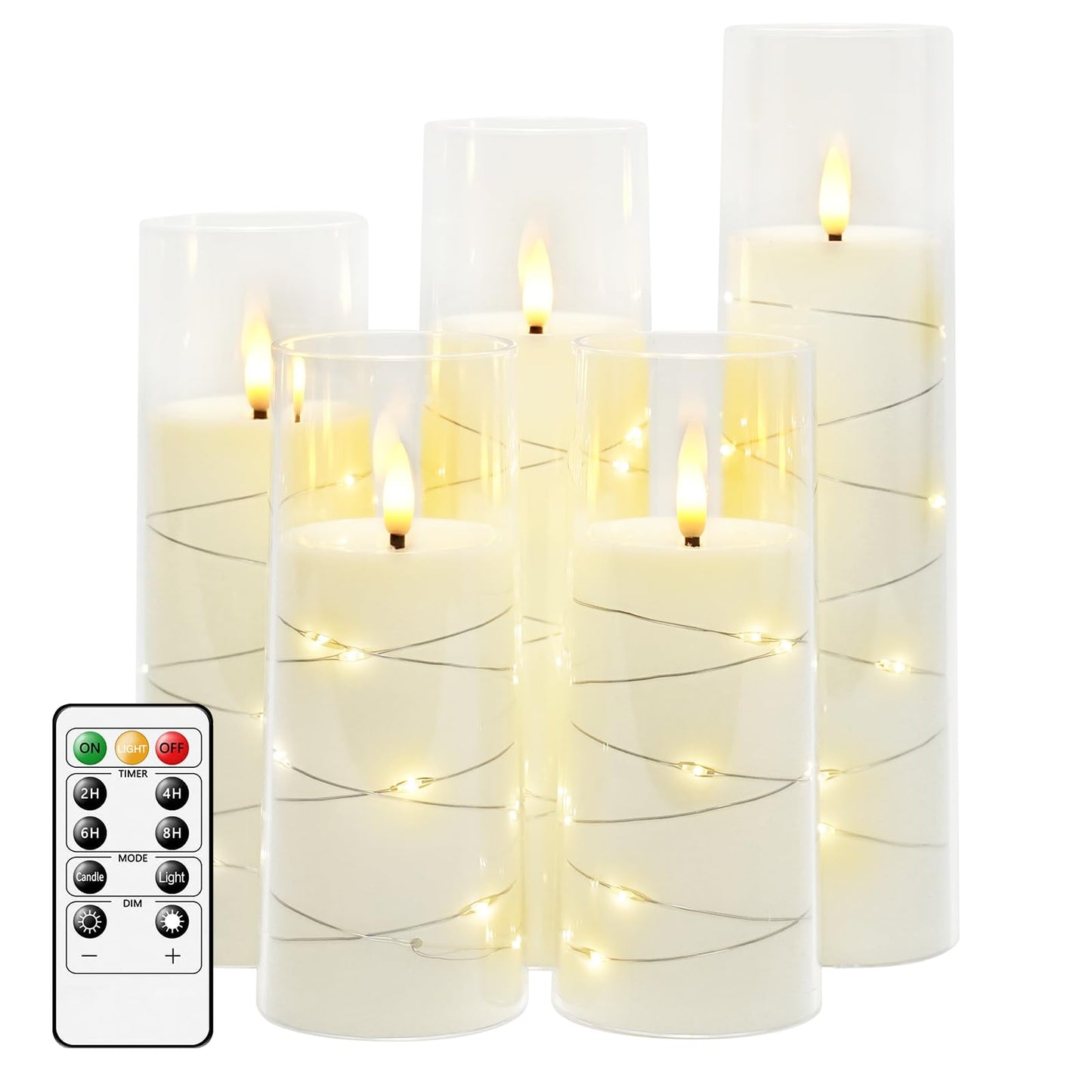 Flameless Mood Lighting Candle Set with Embedded String Lights