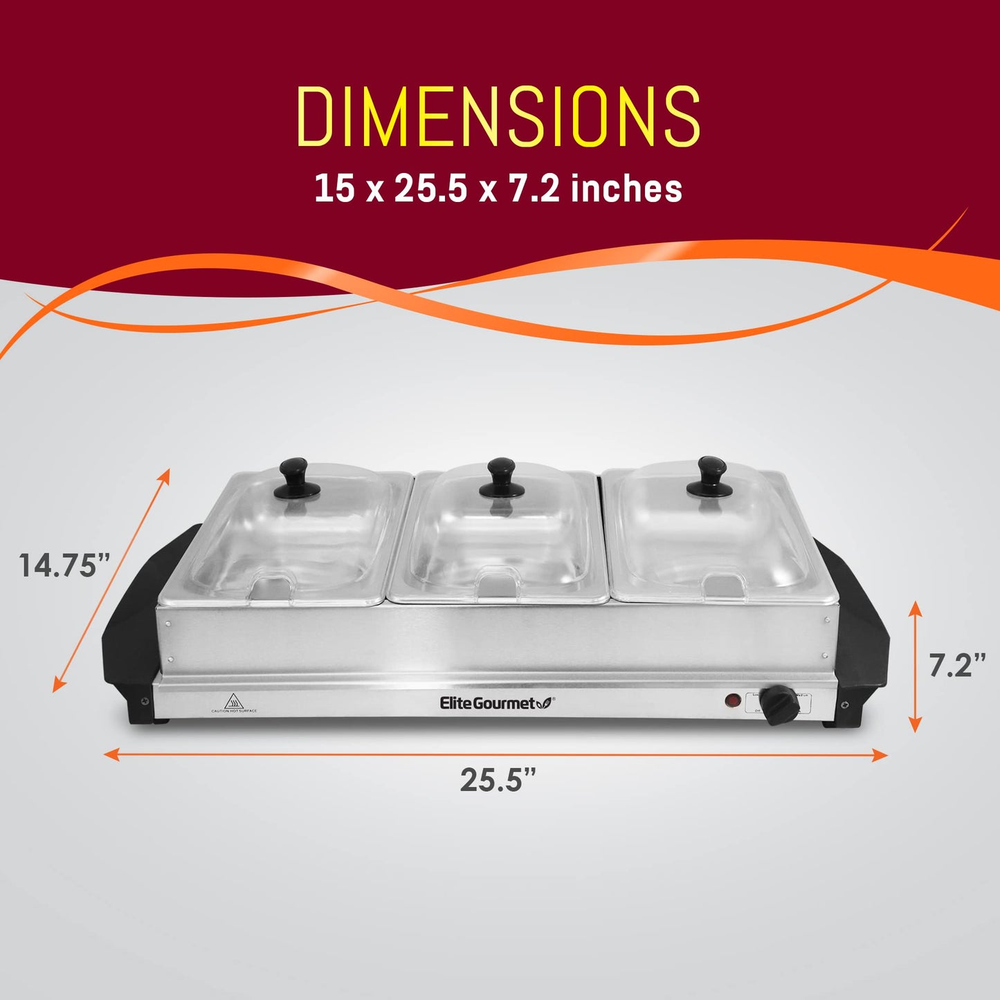 Electric Buffet Food Warmer with 3 Stainless Steel Trays & Dome Lids - Portable Warming Tray for Parties & Events
