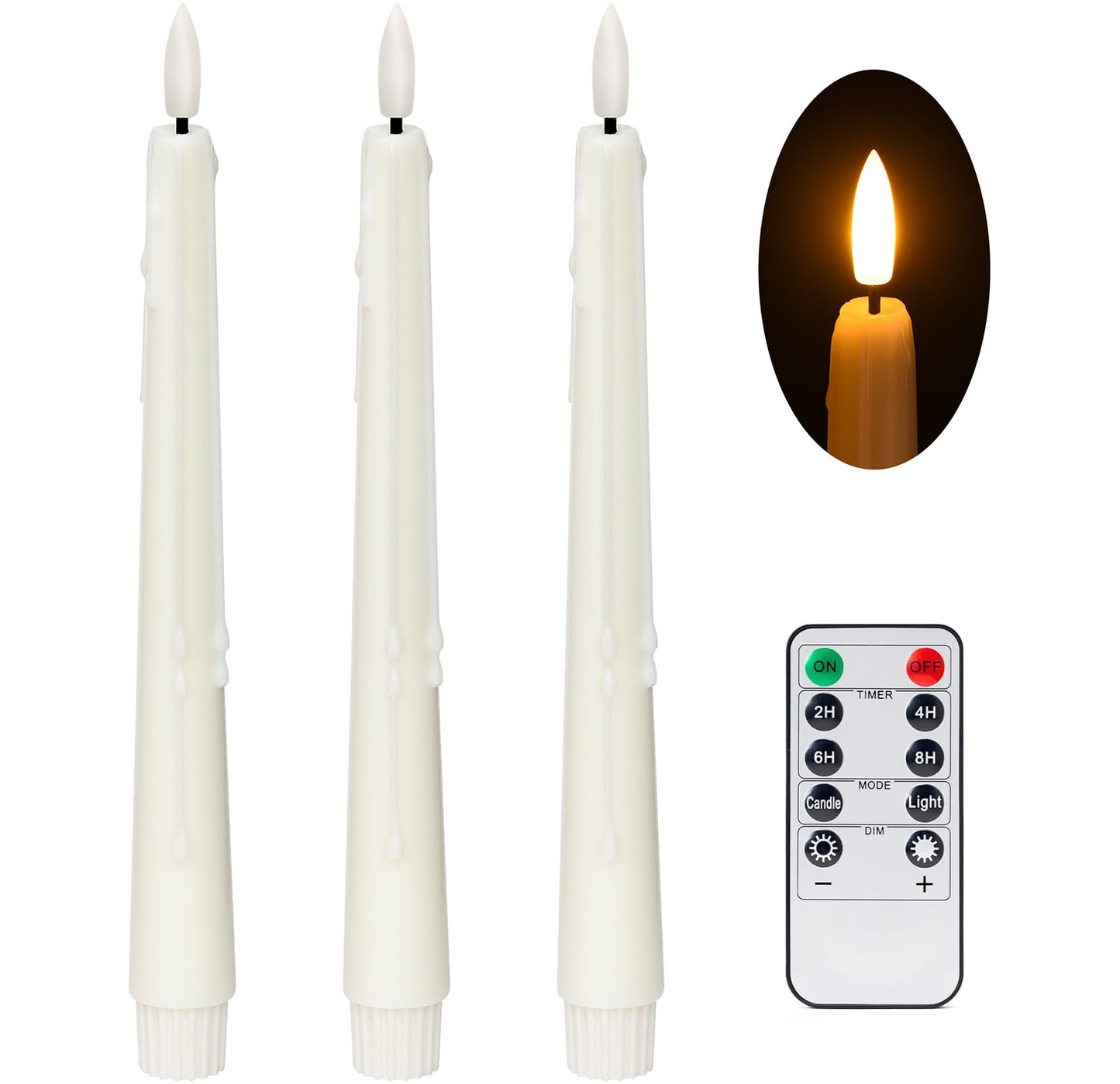 Black Wax Drip Flameless Taper Candles – Set of 6 LED Candles with Remote Control