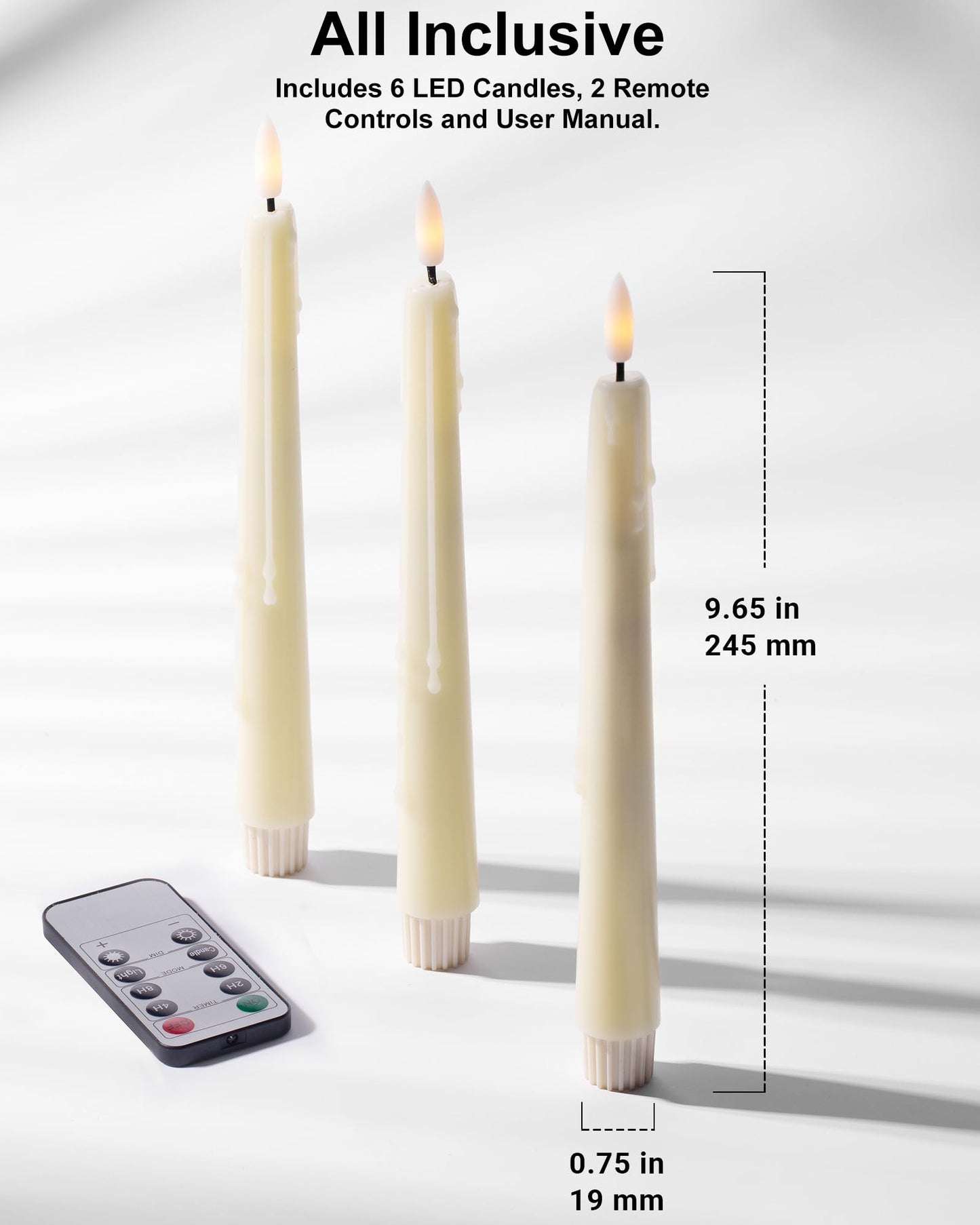 Black Wax Drip Flameless Taper Candles – Set of 6 LED Candles with Remote Control