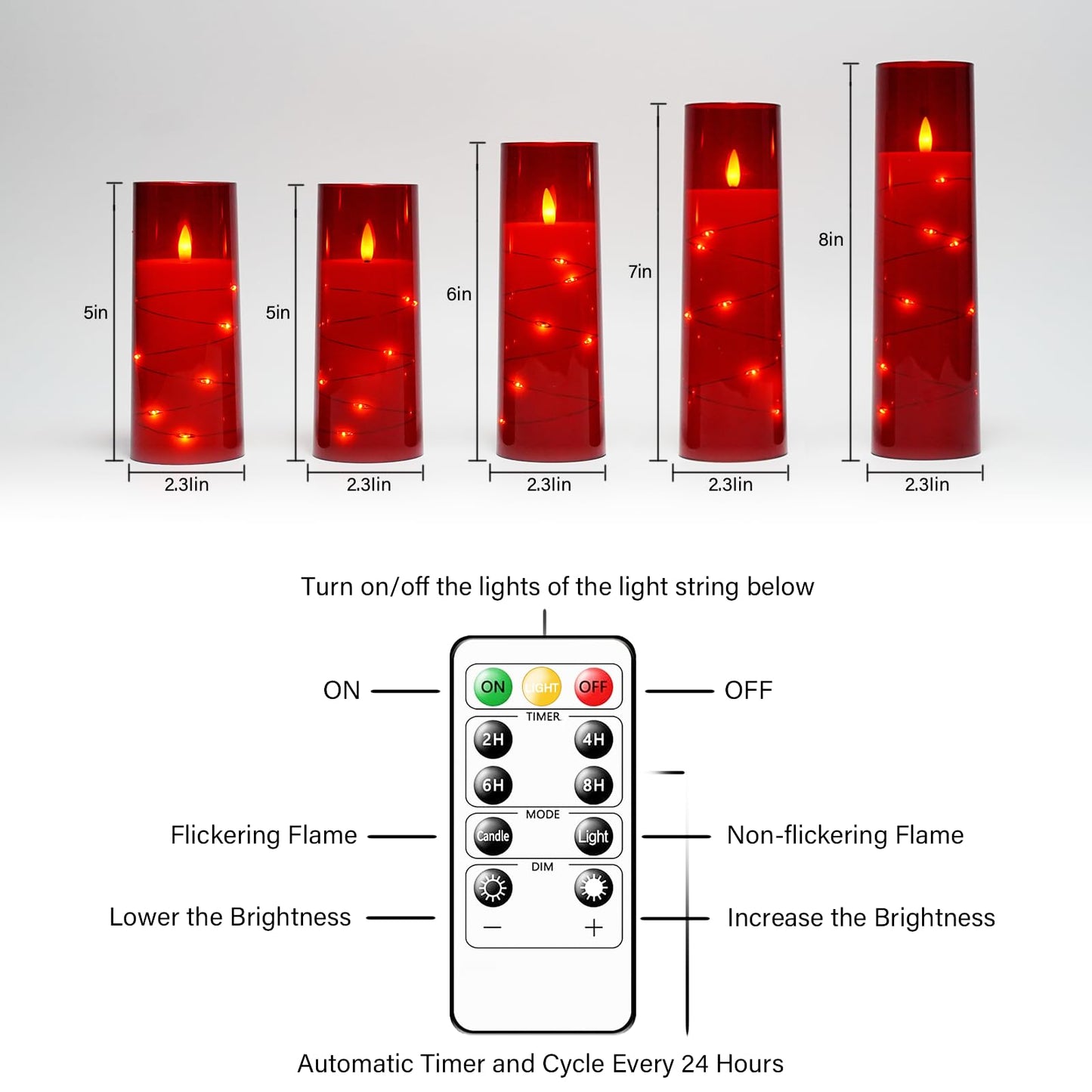 Flameless Mood Lighting Candle Set with Embedded String Lights