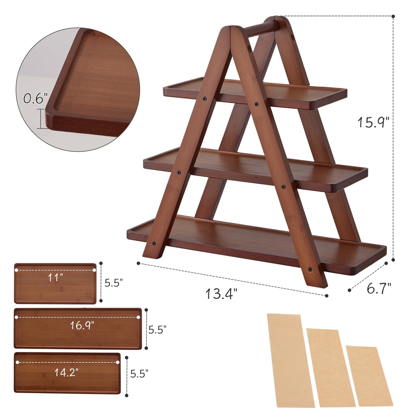 3-Tier Bamboo Cupcake Stand with– Reinforced Dessert Display Tray for Parties, Events, and Home Use
