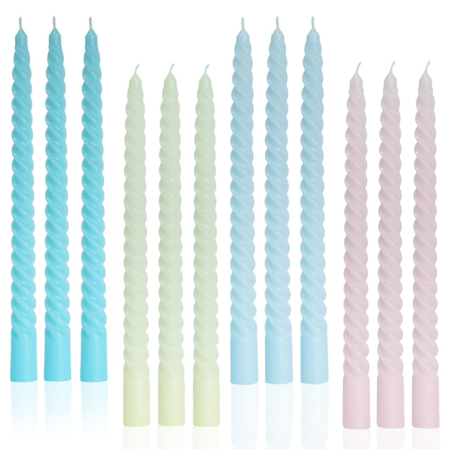 Handmade Spiral Taper Candles – 10" Unscented, Dripless (Set of 4)