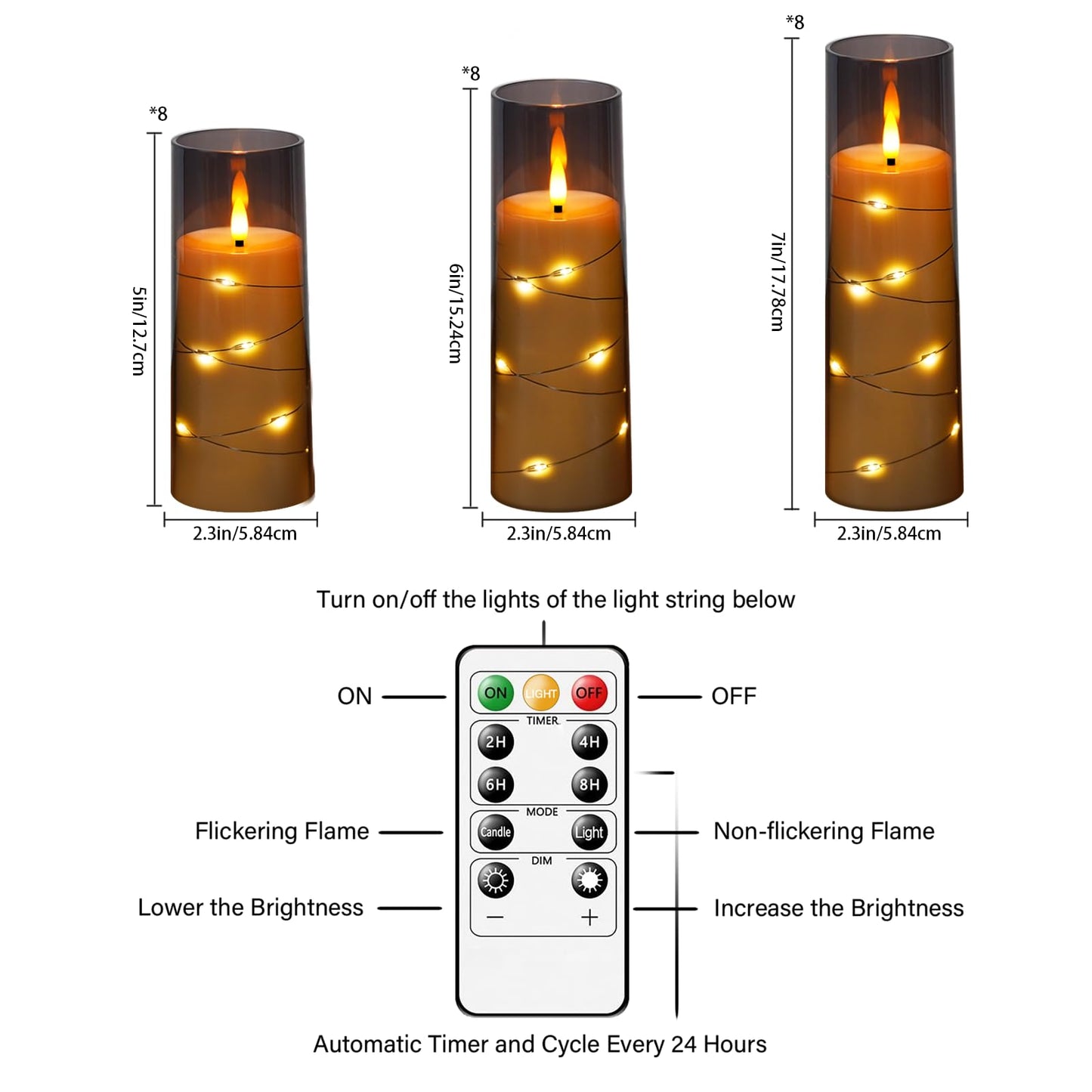 Flameless Mood Lighting Candle Set with Embedded String Lights
