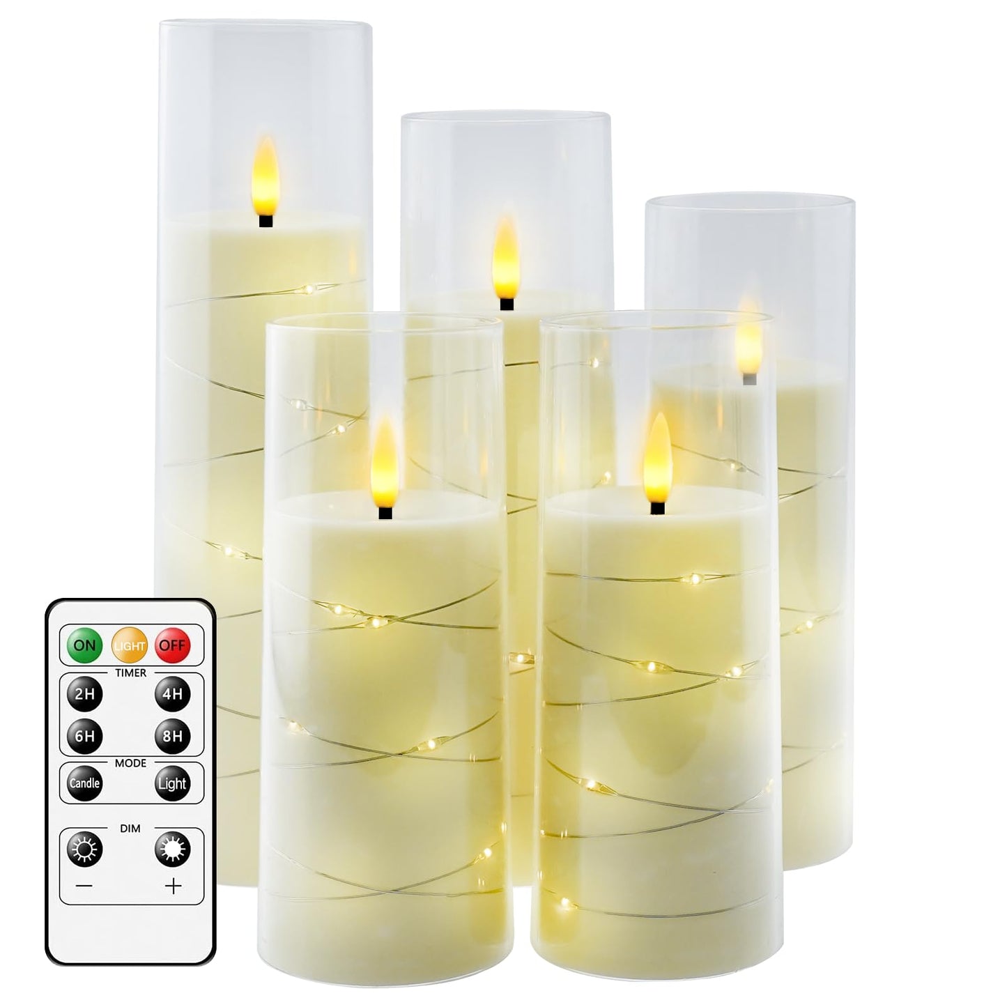 Flameless Mood Lighting Candle Set with Embedded String Lights