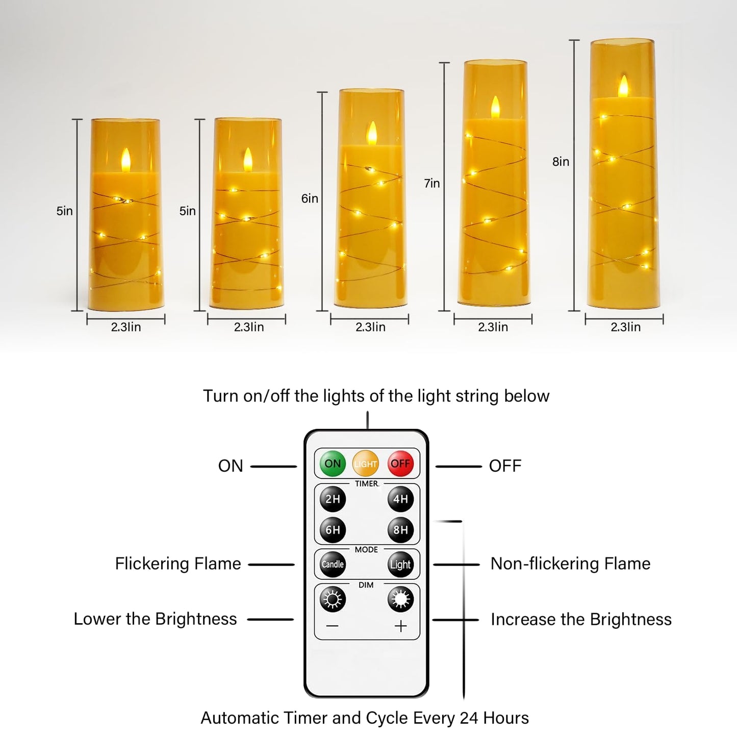 Flameless Mood Lighting Candle Set with Embedded String Lights