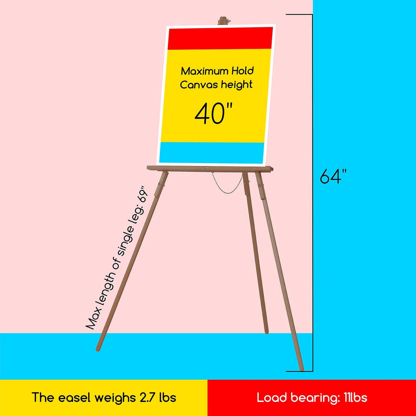 Beech Wood Display Easel – Lightweight Folding Tripod Stand for Canvas, Signs & Presentations | 64" Artist & Event Easel