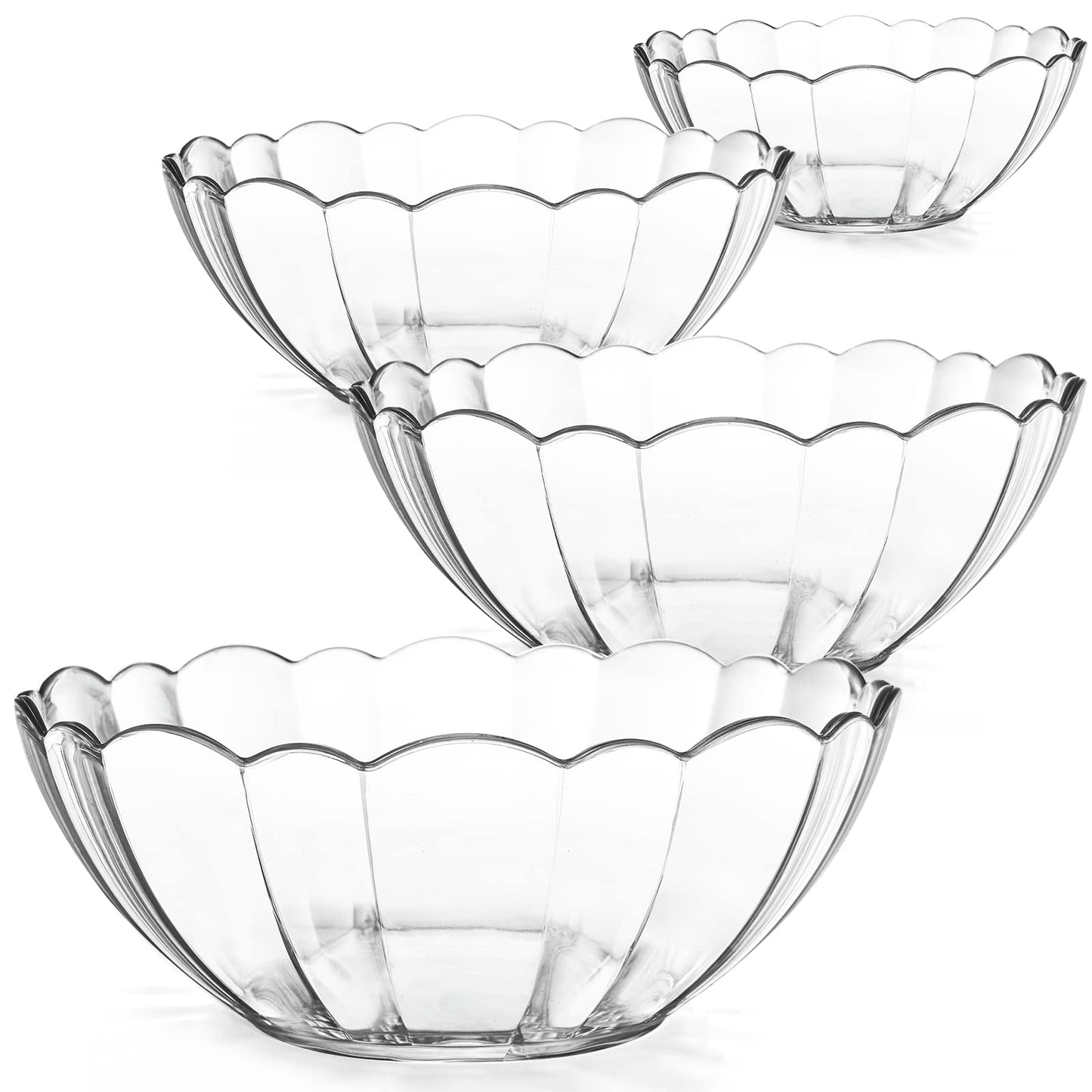Acrylic Serving & Mixing Bowls – Clear, Flower-Shaped, Lightweight & Break-Resistant – Elegant Salad Bowls for Entertaining, Catering & Daily Use - set of 4