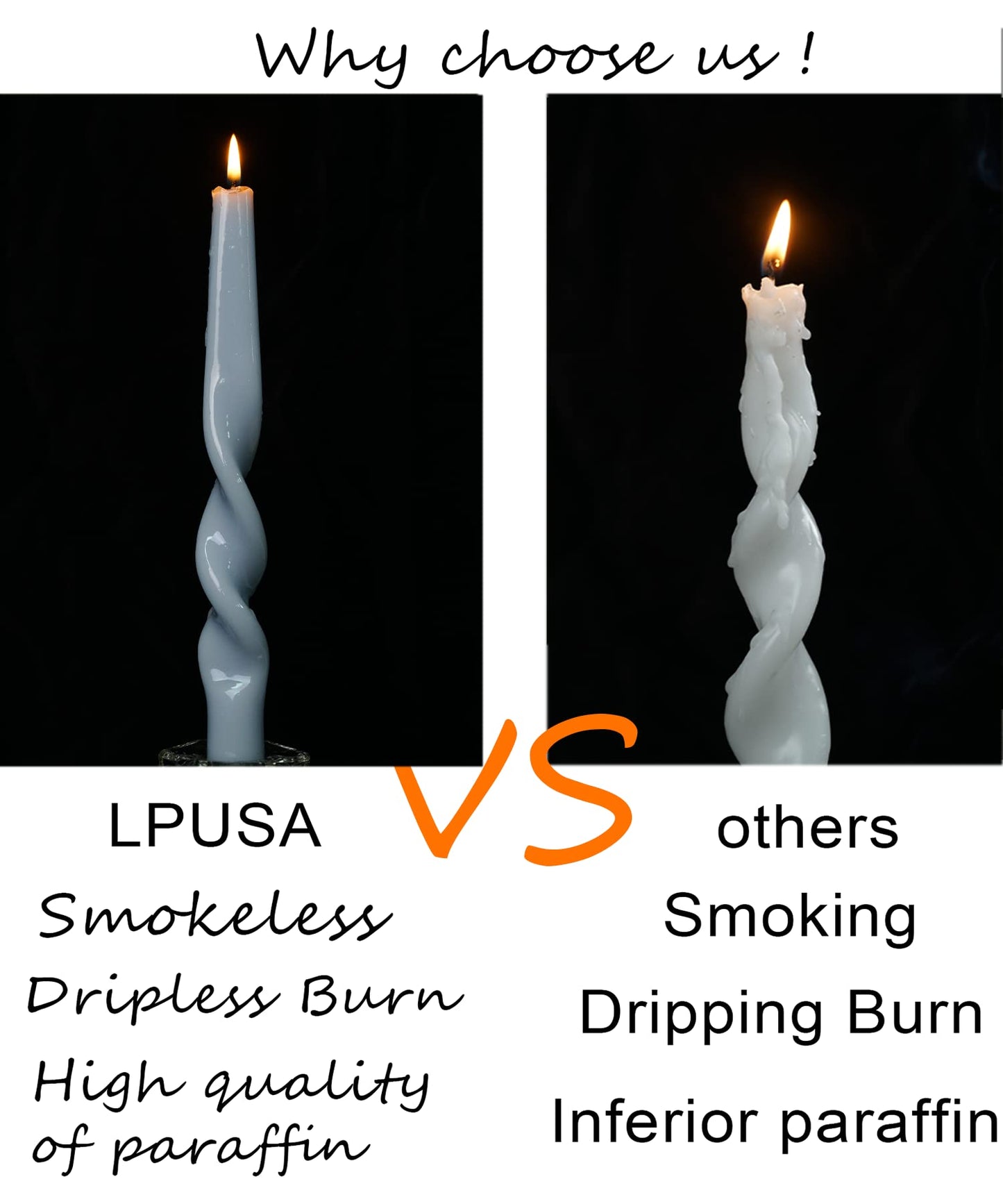 Handmade Spiral Taper Candles – 10" Unscented, Dripless (Set of 4)