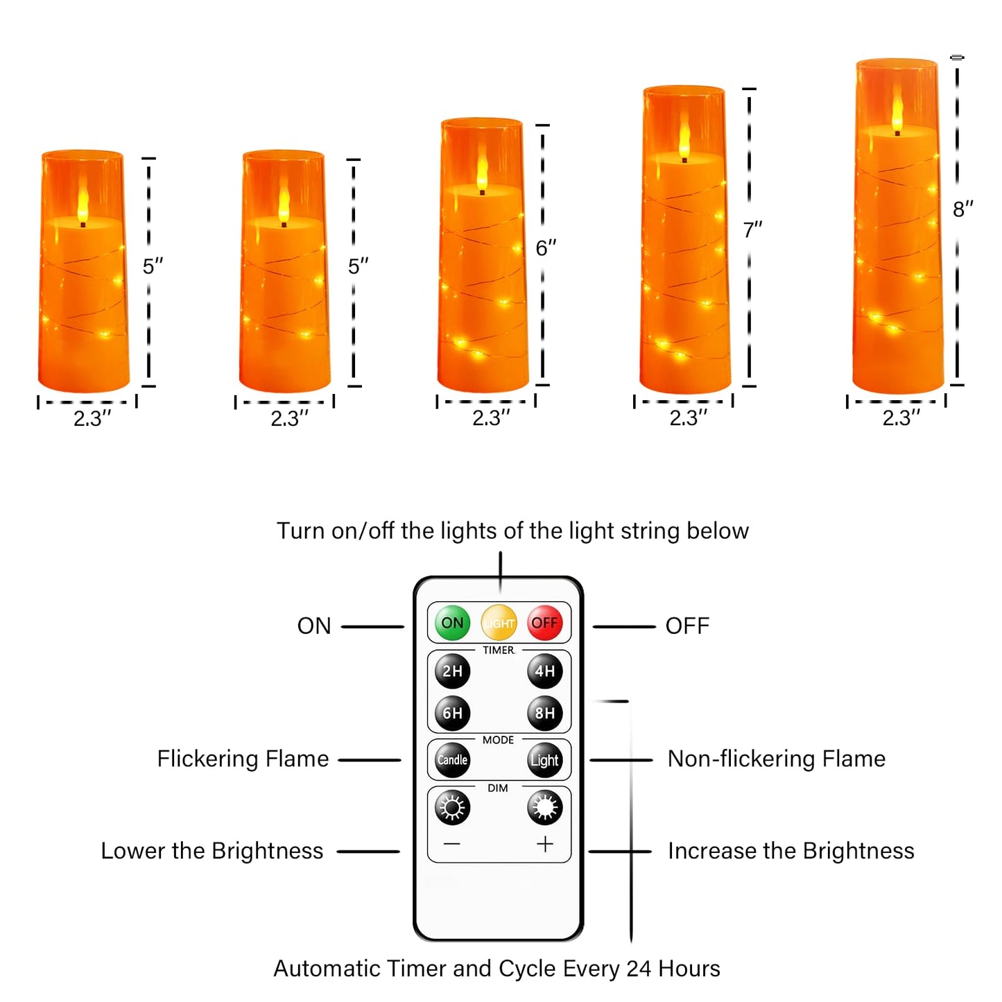 Flameless Mood Lighting Candle Set with Embedded String Lights