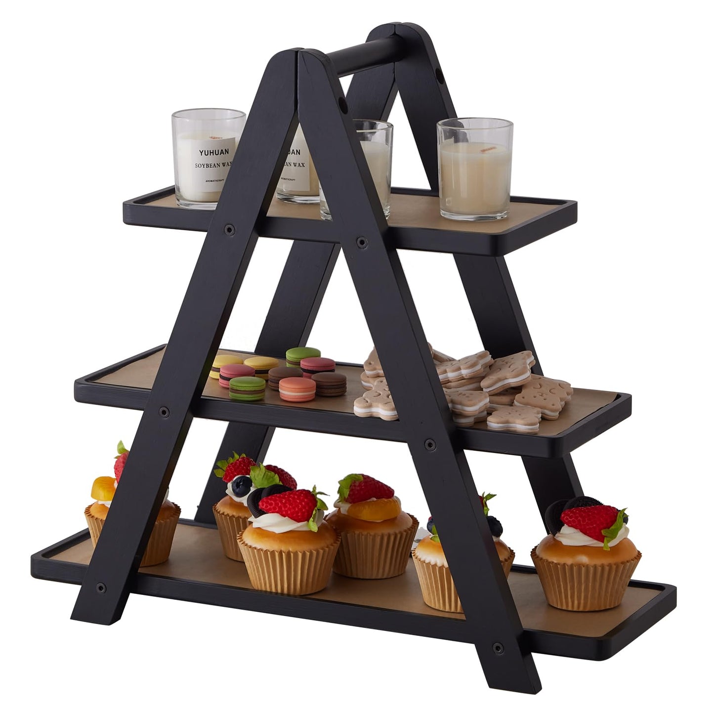 3-Tier Bamboo Cupcake Stand with– Reinforced Dessert Display Tray for Parties, Events, and Home Use