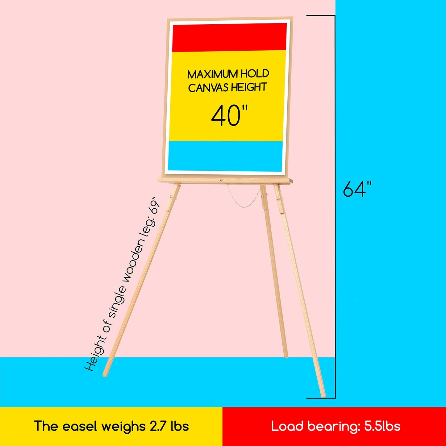 Beech Wood Display Easel – Lightweight Folding Tripod Stand for Canvas, Signs & Presentations | 64" Artist & Event Easel