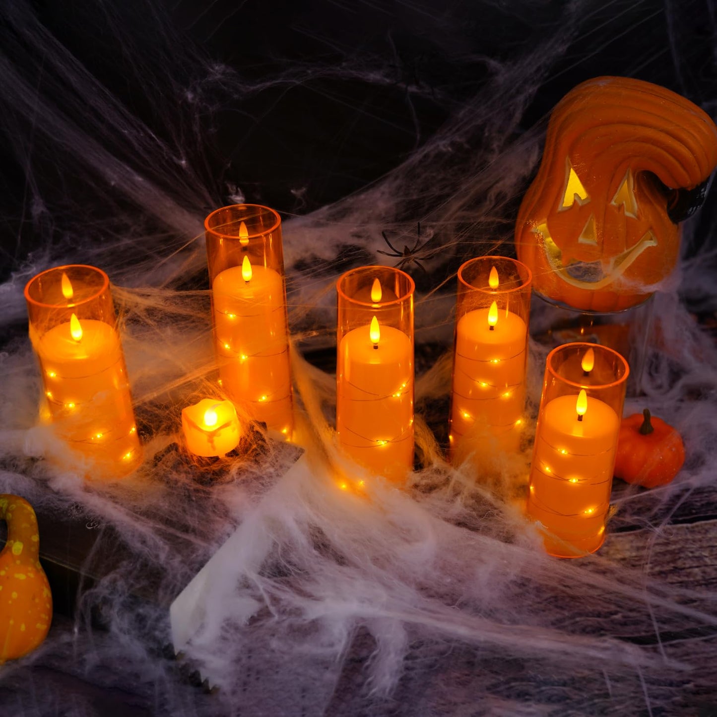 Flameless Mood Lighting Candle Set with Embedded String Lights