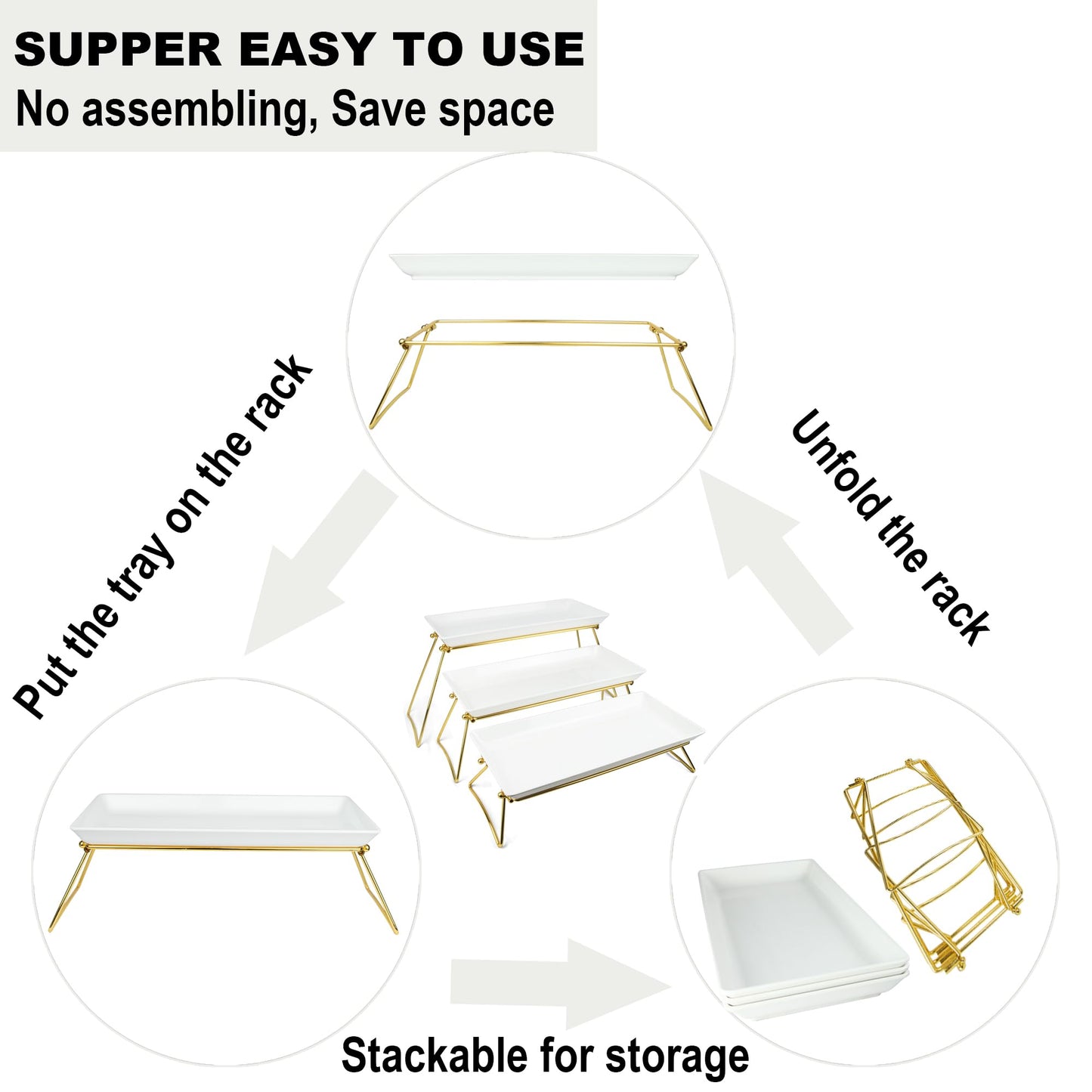 Serving Tray Stand – Collapsible Display with White Melamine Platters for Parties, Holidays & Events | BPA-Free