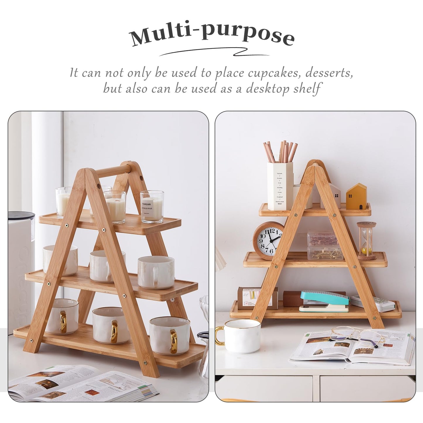 3-Tier Bamboo Cupcake Stand with– Reinforced Dessert Display Tray for Parties, Events, and Home Use