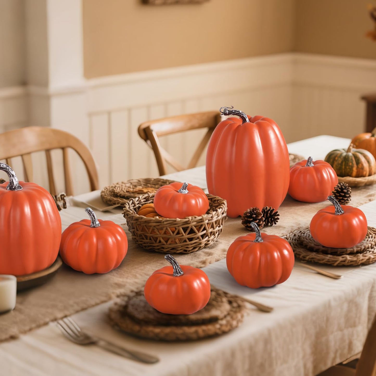 White & Gold Artificial Harvest Pumpkins – 16-Piece Fall Décor Set