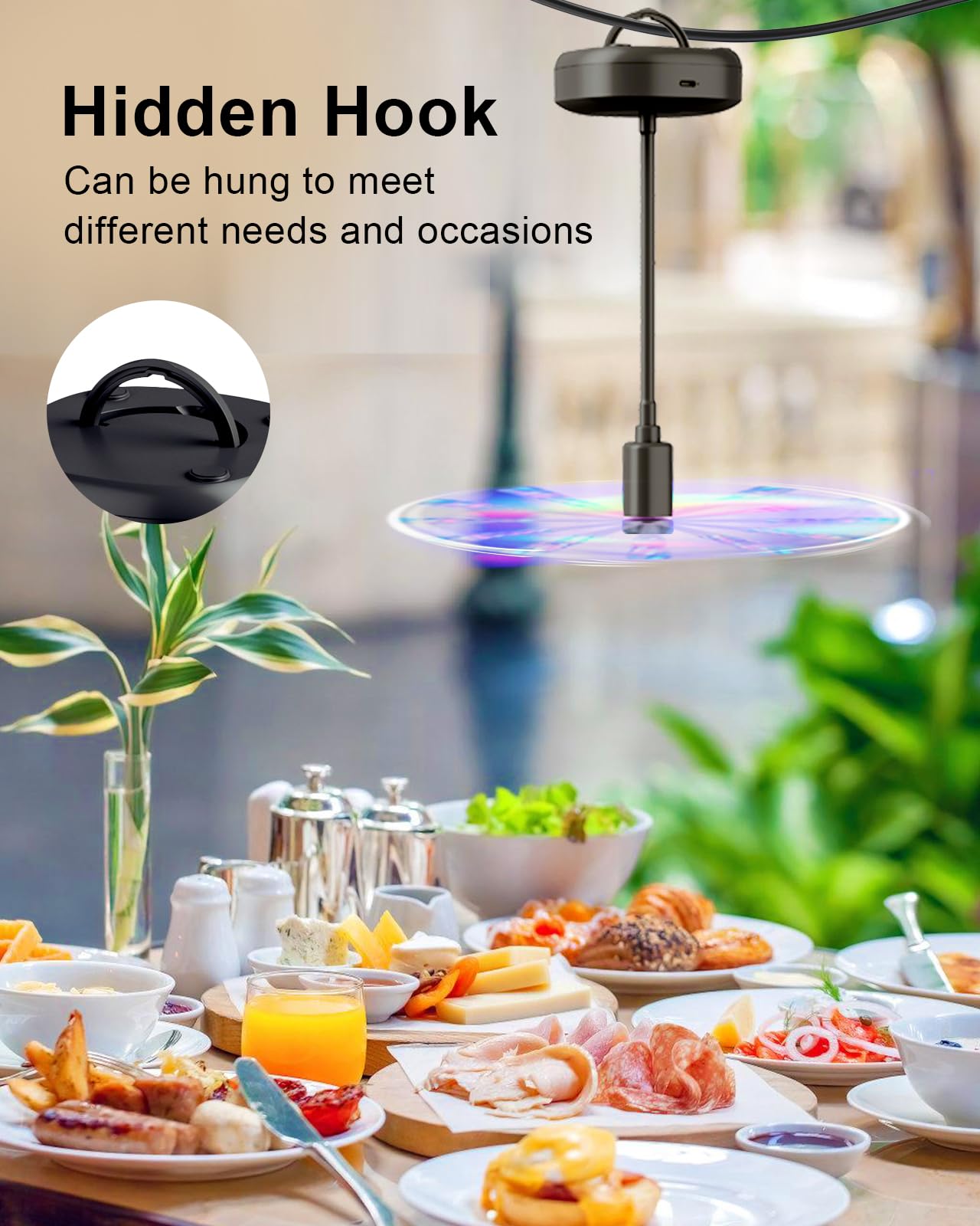 Table Food Fan – Insect Repellent with Reflective Blades, Flexible Neck, Silent Operation, USB-C Charging