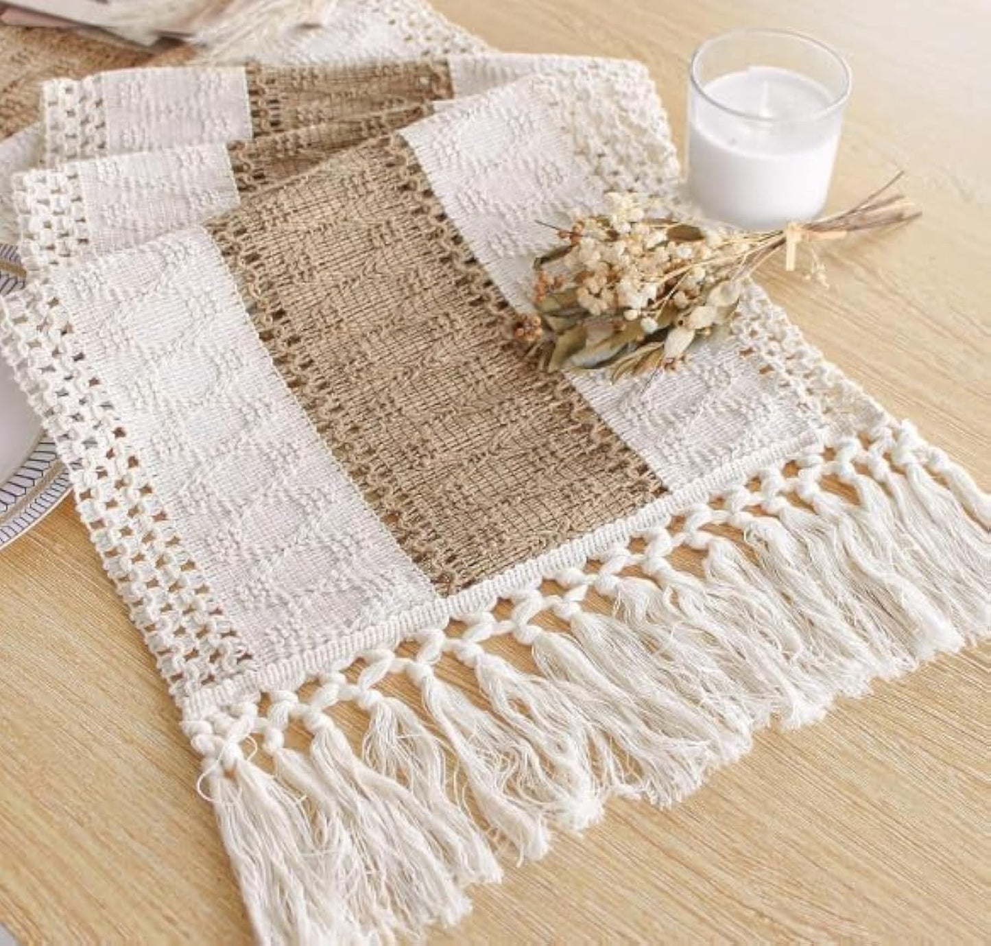 Boho Macrame Table Runner - Rustic Farmhouse Decor for Dining, Events & Holidays