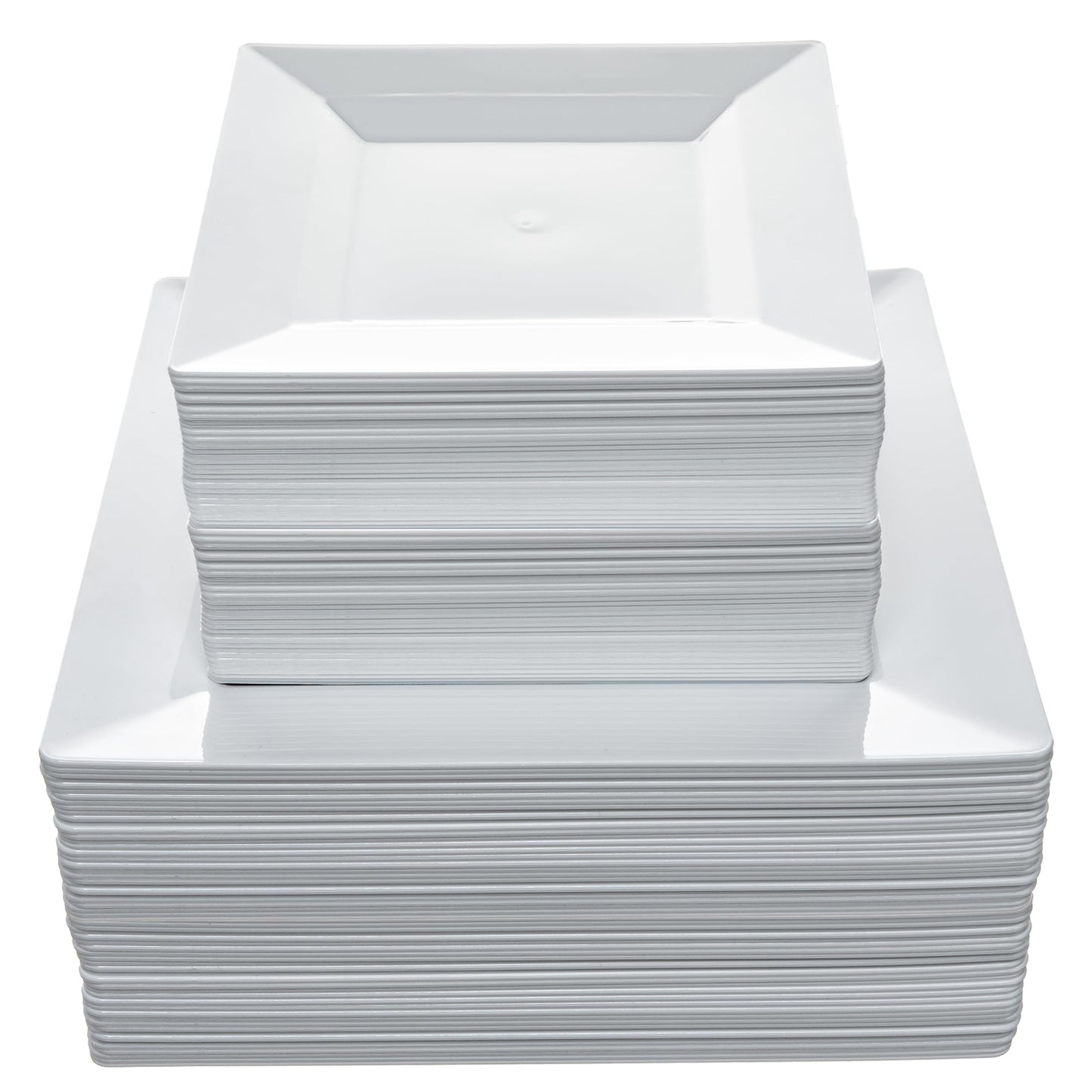 Elegant White Square Plastic Plates Set – 100-Piece Heavy Duty Disposable Dinnerware for 50 Guests (9.5” Dinner + 6.5” Appetizer Plates)