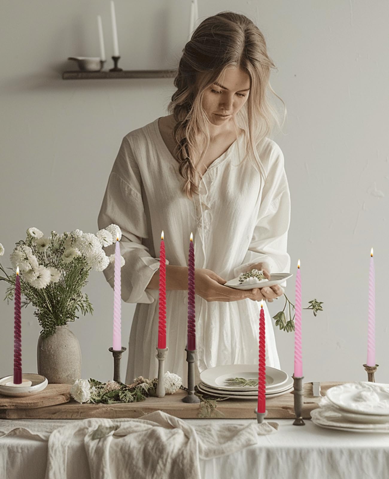 Handmade Spiral Taper Candles – 10" Unscented, Dripless (Set of 4)