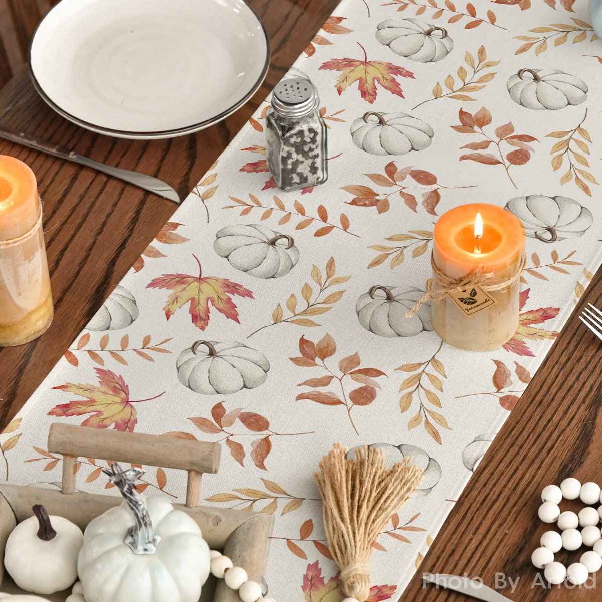 Pumpkins Fall Maple Leaves Fall Table Runner