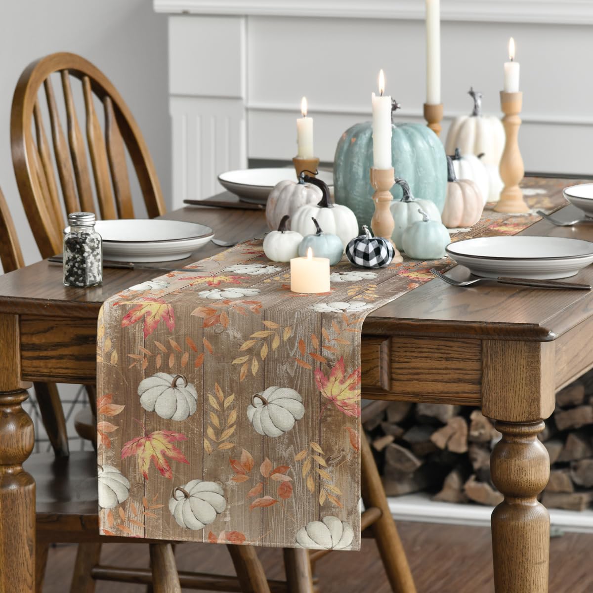 Pumpkins Fall Maple Leaves Fall Table Runner